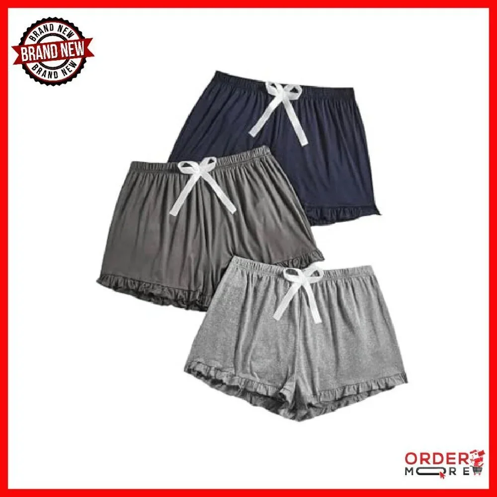 Plus Size Pajama Shorts 3 Pack Ruffle Hem Sleep Lounge Comfort